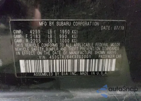 2019 Subaru Impreza Sport из США, поврежденный, VIN 4S3GTAJ64K3702001